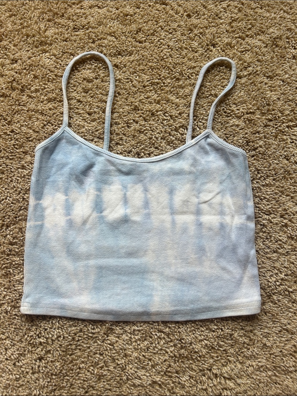 Me to We Pale Blue and White Tie-Dye Ribbed Cropped Tank